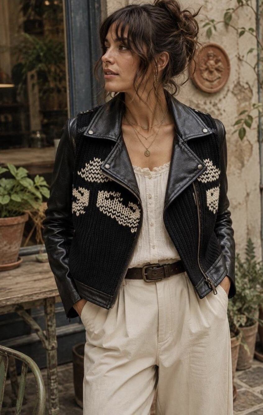 Anthropologie Black Ett:twa Sweater-trimmed Faux-leather Moto Jacket Small